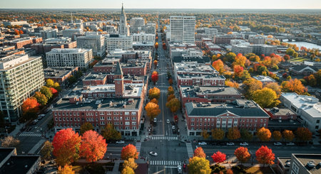 Aerial view of downtown Philadelphia in autumn, Pennsylvania, USA.の素材