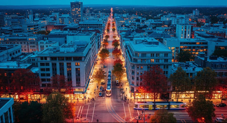 Panoramic view of the city of Berlin at night, Germanyの素材