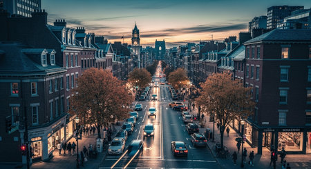 Aerial view of the streets of Boston, Massachusetts, USA.の素材