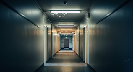 Interior of a corridor with light and shadow, long exposure.の素材