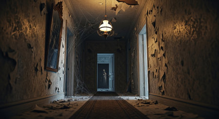 Creepy halloween background. 3d illustration. Horror conceptの素材
