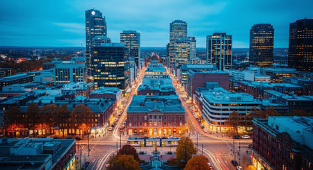 Boston downtown skyline at dusk, Massachusetts, United States of America.の素材