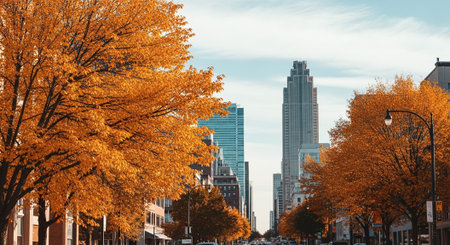 View of Boston downtown during autumn season.の素材