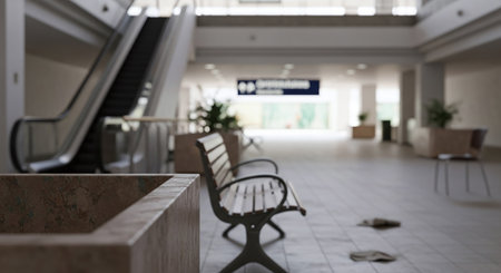 Blurred image of the lobby of a modern office building. Shallow depth of fieldの素材
