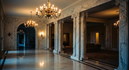 Luxury interior of a classic building with columns and archesの素材