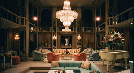 Luxury living room interior in classic style with a sofa and armchairsの素材