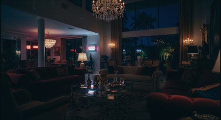 Luxury living room interior with sofa, coffee table and lightingの素材