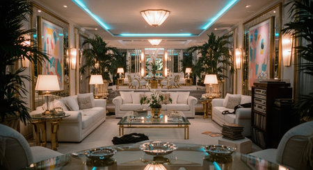 Luxury hotel lobby interior with sofas and armchairsの素材