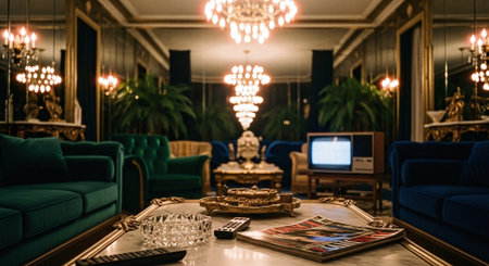 Luxury hotel lobby interior design. Luxury living room with sofas, sofa and TV.の素材