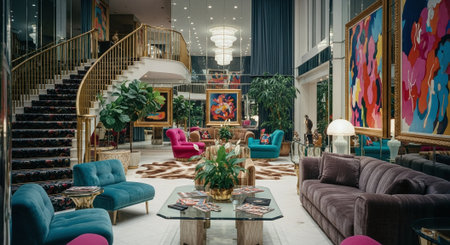 Luxury hotel lobby interior with luxury furniture and paintings on the wallsの素材