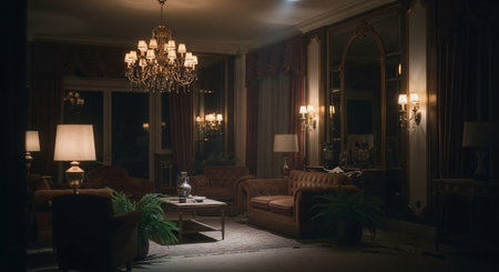 Interior of a luxury hotel room with armchairs and coffee tableの素材