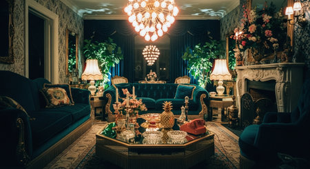 Luxury living room in classic style with furniture and lighting.の素材