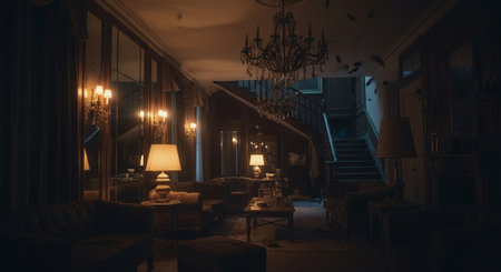 Interior of an old house at night. 3d rendering.の素材