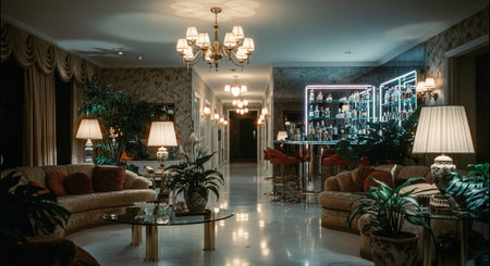 Luxury hotel lobby interior with sofa and armchairs and coffee tableの素材