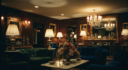 Luxury living room with classic furniture and fireplace. Vintage style.の素材