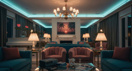 Luxury living room interior with sofas and chaise longueの素材