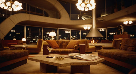 Interior of a luxury hotel restaurant with a view on the cityの素材
