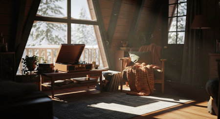 Interior of cozy living room with furniture. Furniture and windowの素材