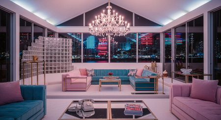 Luxury living room interior design with pink sofa and coffee tableの素材