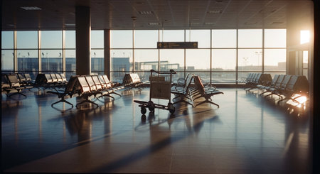 Empty seats in the airport terminal. Selective focus. Toned.の素材