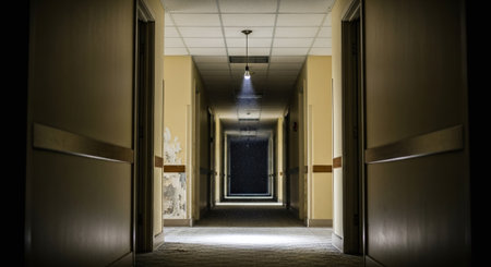 A long corridor in a hospital, with light coming from the endの素材