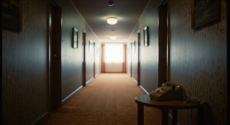 Hospital corridor with an old telephone in the hallway. 3d renderingの素材
