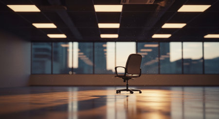 Office chair in empty room with city view. 3D Renderingの素材