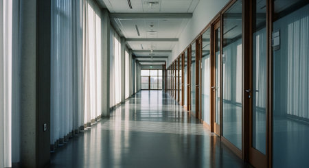 Interior of the corridor in modern office building. Blurred background.の素材