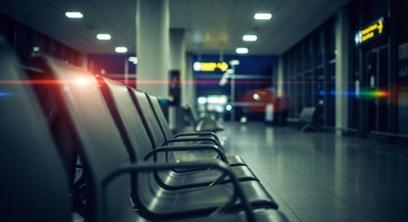 Empty seats at the airport terminal. Blurred background. Travel conceptの素材