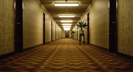 A long corridor in a hotel. 3d render. Conceptual imageの素材