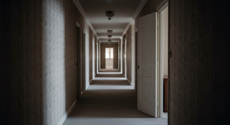 Interior of a corridor with light coming from the end. 3d renderingの素材