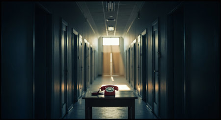 Old telephone in the corridor of a hospital. 3d rendering.の素材