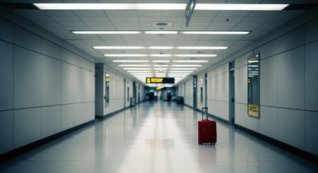 Luggage at the airport terminal. Blurred background. Travel conceptの素材