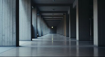 3d rendering of an empty corridor in a modern office building.の素材