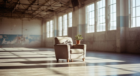 interior of an industrial loft with an armchair and a plantの素材