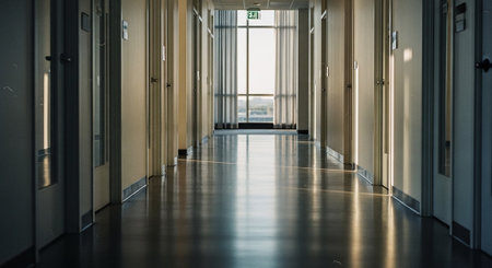 Long corridor in a hospital. Nobody inside. Long corridor in hospital. Nobody insideの素材