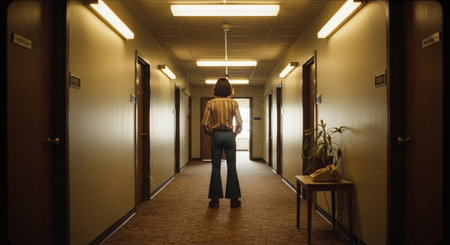 Rear view of a young woman standing in the corridor of a hospitalの素材