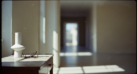 Interior of a hotel room with white toilet bowl and glasses.の素材