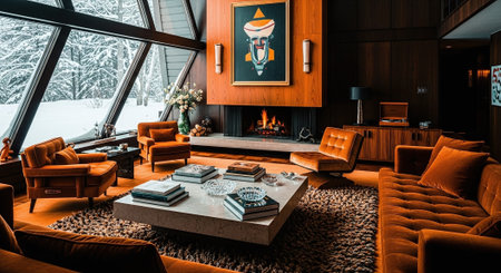 Interior of a luxury hotel room with a beautiful view on the mountainsの素材