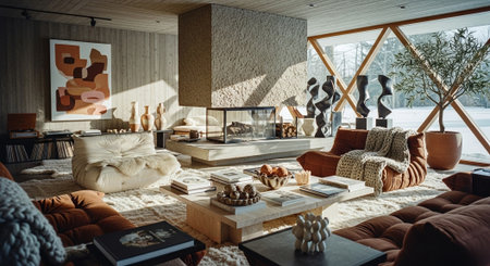 Interior design of modern living room in Scandinavian style. 3d renderの素材