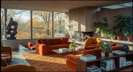 Interior of a modern living room with orange sofas. 3d renderの素材