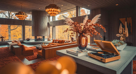 Interior of a modern restaurant with wooden furniture. 3d renderingの素材