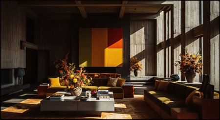 Interior of a modern living room with a sofa and armchairsの素材