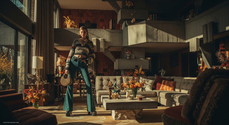Fashion shot of a stylish young man in a luxurious interior.の素材