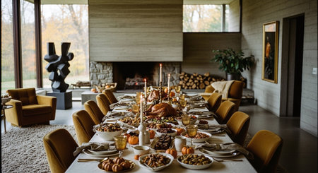 Table set for a festive dinner in a rustic country style.の素材