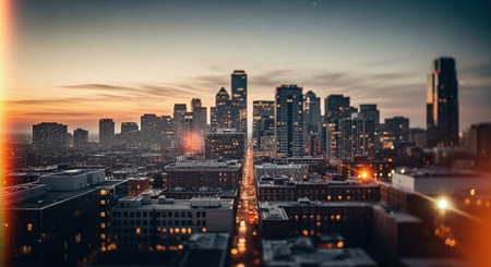 Cityscape of London at sunset, UK. 3D Renderingの素材