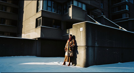 African american couple in winter clothes embracing and walking in the cityの素材