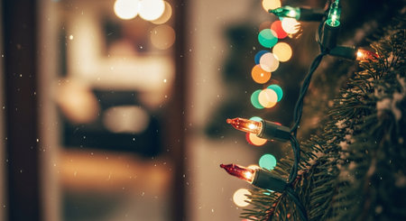 Christmas and New Year background with bokeh lights and snowflakesの素材