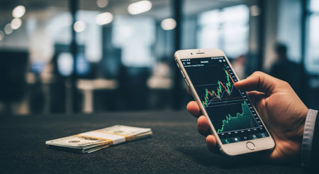 Businessman analyzing investment charts with smartphone. Business and finance concept.の素材