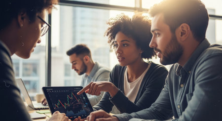 Group of young multiethnic business people working together in modern office.の素材